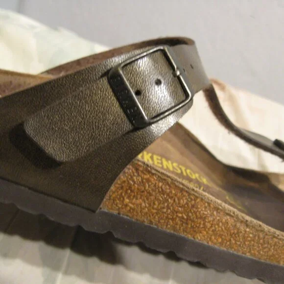 Birkenstock GIZEH Gold-Brown Birko Flor 40 R US W 9 M 7 USED - Picture 2 of 11